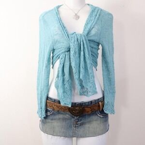 y2k aqua blue crochet tie front shrug mermaidcore mcbling top size S